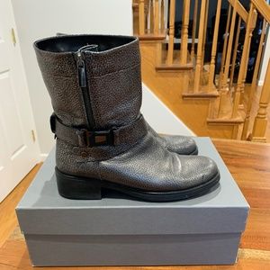🍃💕Aquatalia pewter silver gunmetal Leather Rustico Calfskin Moto Boot buckle 9